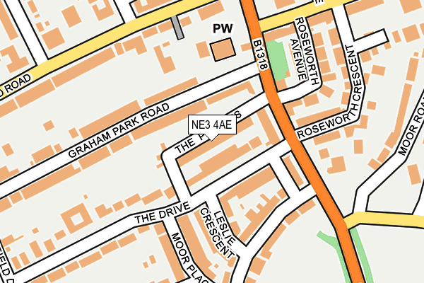 NE3 4AE map - OS OpenMap – Local (Ordnance Survey)