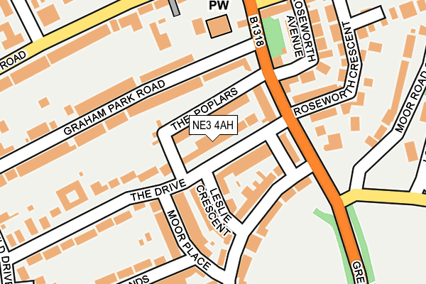 NE3 4AH map - OS OpenMap – Local (Ordnance Survey)