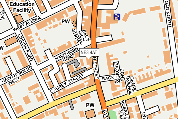NE3 4AT map - OS OpenMap – Local (Ordnance Survey)