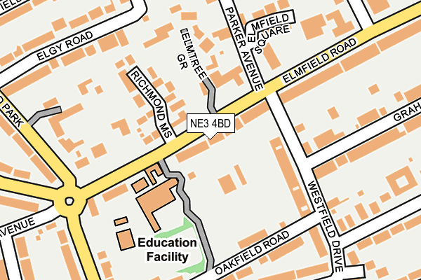 NE3 4BD map - OS OpenMap – Local (Ordnance Survey)