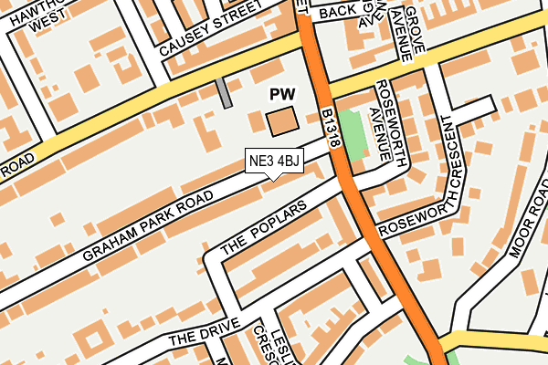 NE3 4BJ map - OS OpenMap – Local (Ordnance Survey)