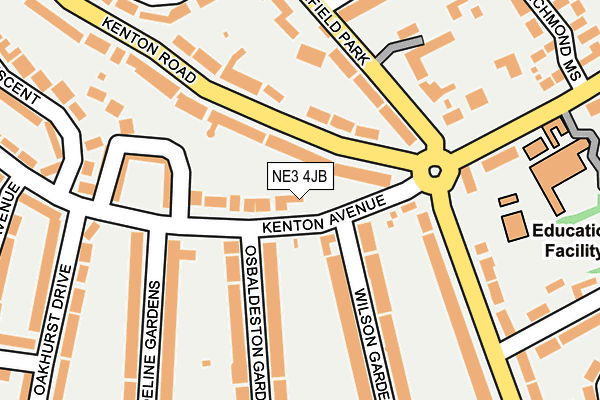 NE3 4JB map - OS OpenMap – Local (Ordnance Survey)