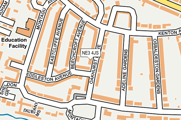 NE3 4JS map - OS OpenMap – Local (Ordnance Survey)