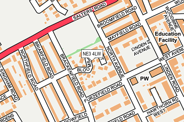NE3 4LW map - OS OpenMap – Local (Ordnance Survey)