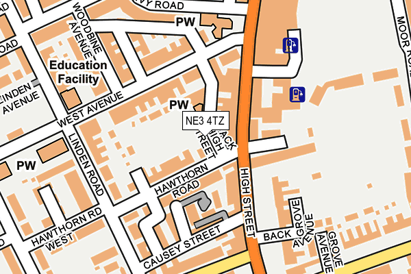 NE3 4TZ map - OS OpenMap – Local (Ordnance Survey)
