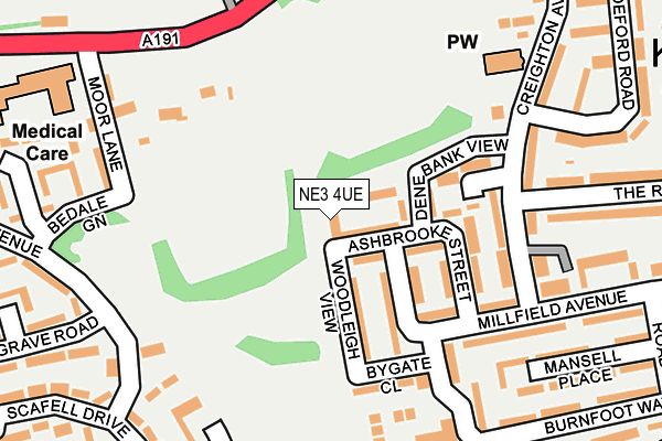 NE3 4UE map - OS OpenMap – Local (Ordnance Survey)