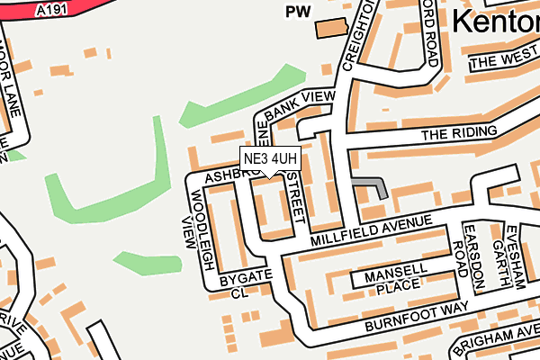 NE3 4UH map - OS OpenMap – Local (Ordnance Survey)