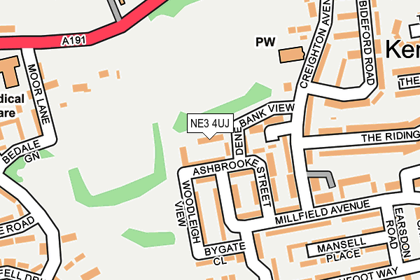 NE3 4UJ map - OS OpenMap – Local (Ordnance Survey)