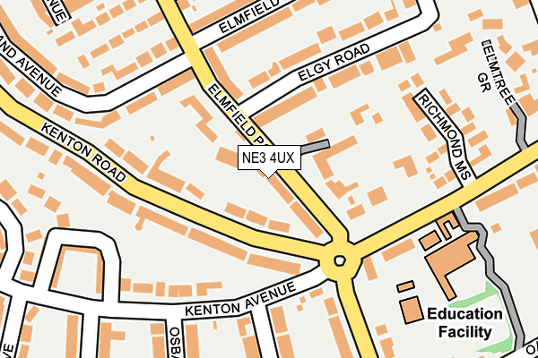 NE3 4UX map - OS OpenMap – Local (Ordnance Survey)