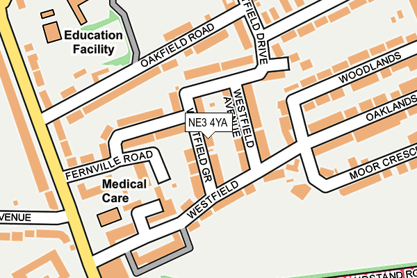 NE3 4YA map - OS OpenMap – Local (Ordnance Survey)