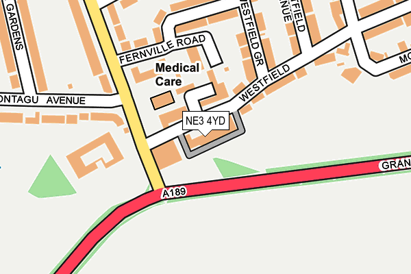 NE3 4YD map - OS OpenMap – Local (Ordnance Survey)