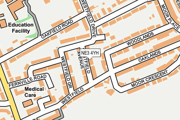 NE3 4YH map - OS OpenMap – Local (Ordnance Survey)