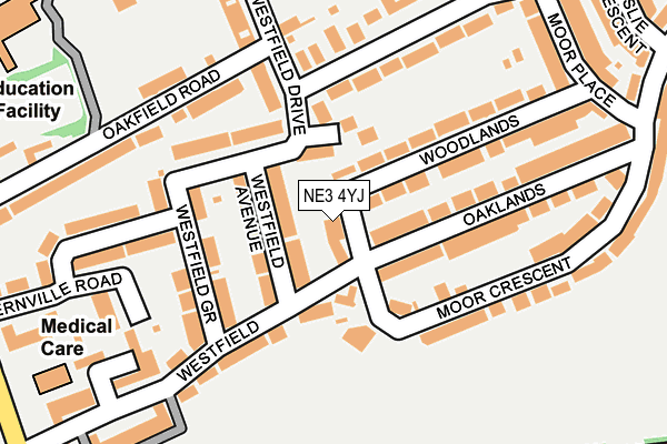 NE3 4YJ map - OS OpenMap – Local (Ordnance Survey)