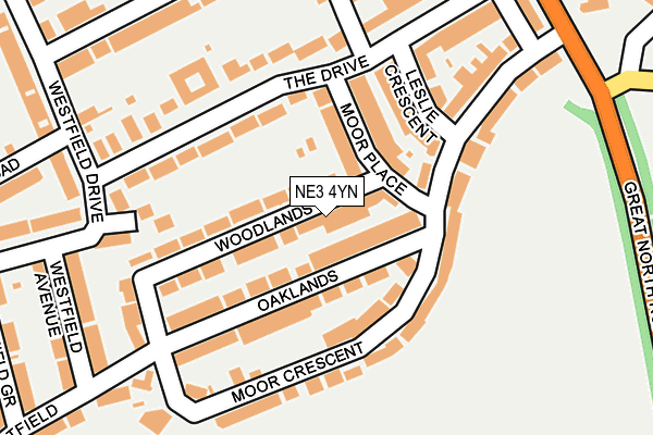 NE3 4YN map - OS OpenMap – Local (Ordnance Survey)