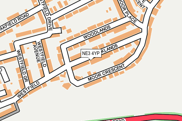 NE3 4YP map - OS OpenMap – Local (Ordnance Survey)