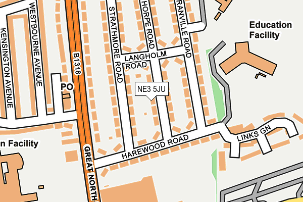 NE3 5JU map - OS OpenMap – Local (Ordnance Survey)