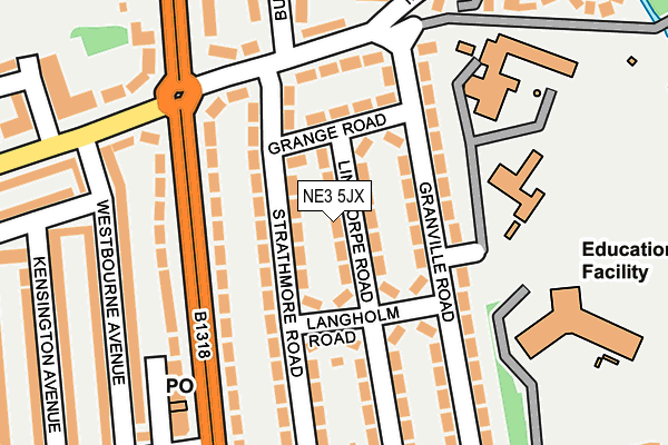 NE3 5JX map - OS OpenMap – Local (Ordnance Survey)