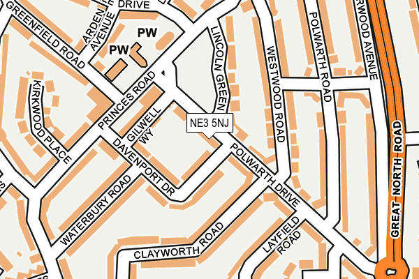 NE3 5NJ map - OS OpenMap – Local (Ordnance Survey)