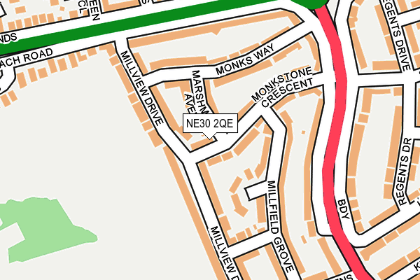 NE30 2QE map - OS OpenMap – Local (Ordnance Survey)