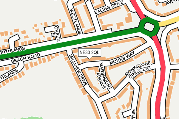 NE30 2QL map - OS OpenMap – Local (Ordnance Survey)