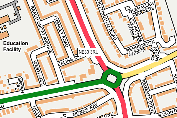 NE30 3RU map - OS OpenMap – Local (Ordnance Survey)