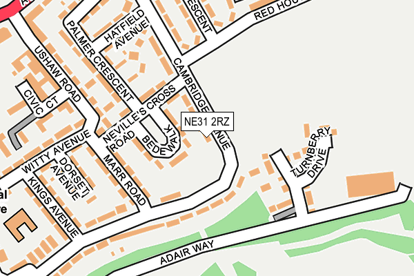 NE31 2RZ map - OS OpenMap – Local (Ordnance Survey)