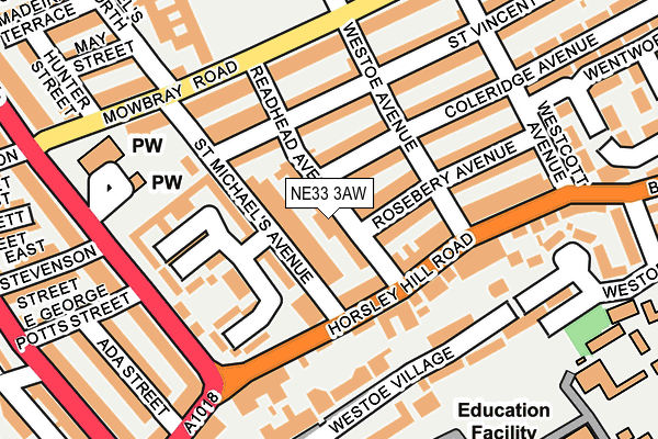 NE33 3AW map - OS OpenMap – Local (Ordnance Survey)