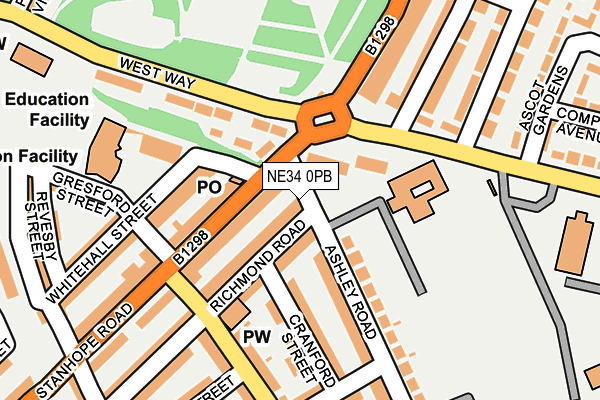 NE34 0PB map - OS OpenMap – Local (Ordnance Survey)