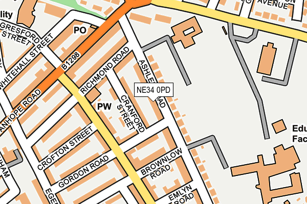 NE34 0PD map - OS OpenMap – Local (Ordnance Survey)