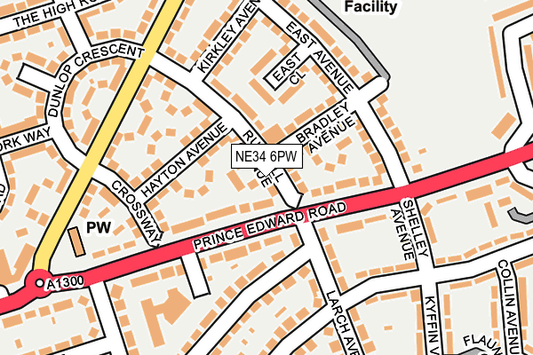 NE34 6PW map - OS OpenMap – Local (Ordnance Survey)