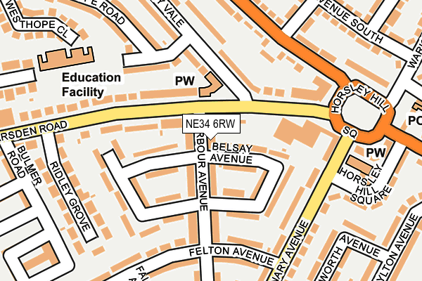 NE34 6RW map - OS OpenMap – Local (Ordnance Survey)