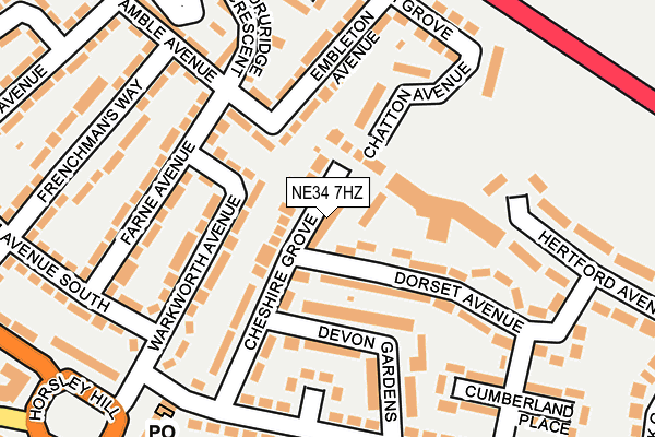 NE34 7HZ map - OS OpenMap – Local (Ordnance Survey)