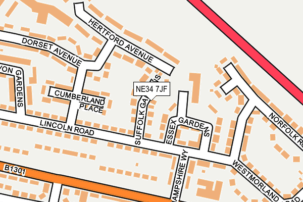 NE34 7JF map - OS OpenMap – Local (Ordnance Survey)