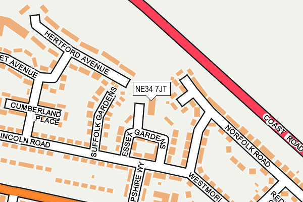 NE34 7JT map - OS OpenMap – Local (Ordnance Survey)