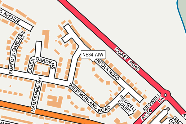 NE34 7JW map - OS OpenMap – Local (Ordnance Survey)