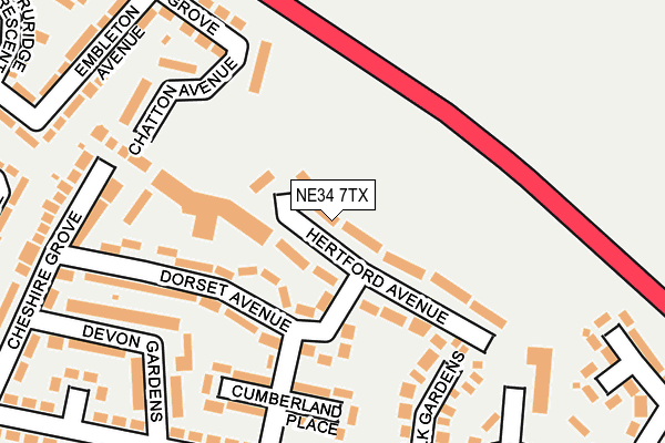 NE34 7TX map - OS OpenMap – Local (Ordnance Survey)