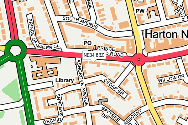 NE34 8BZ map - OS OpenMap – Local (Ordnance Survey)