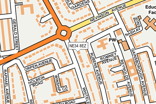 NE34 8EZ map - OS OpenMap – Local (Ordnance Survey)