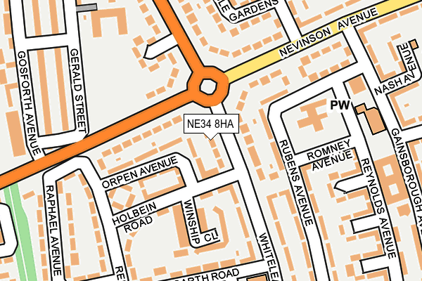 NE34 8HA map - OS OpenMap – Local (Ordnance Survey)