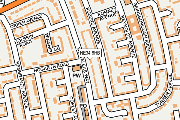 NE34 8HB map - OS OpenMap – Local (Ordnance Survey)