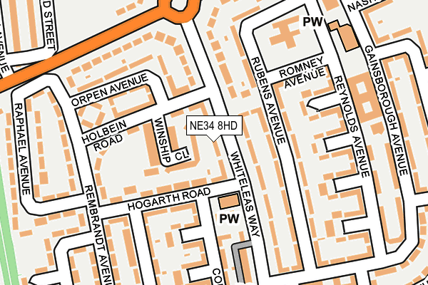 NE34 8HD map - OS OpenMap – Local (Ordnance Survey)