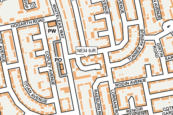 NE34 8JR map - OS OpenMap – Local (Ordnance Survey)