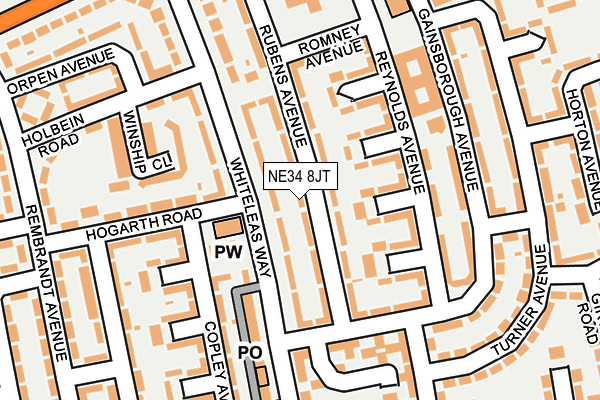 NE34 8JT map - OS OpenMap – Local (Ordnance Survey)