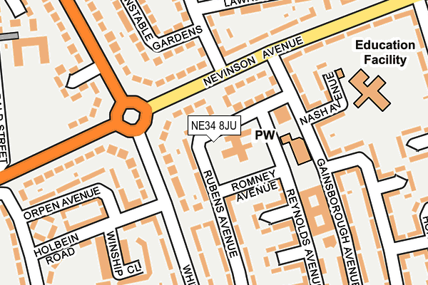 NE34 8JU map - OS OpenMap – Local (Ordnance Survey)