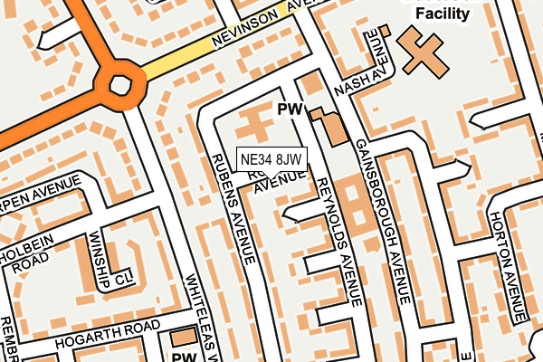 NE34 8JW map - OS OpenMap – Local (Ordnance Survey)