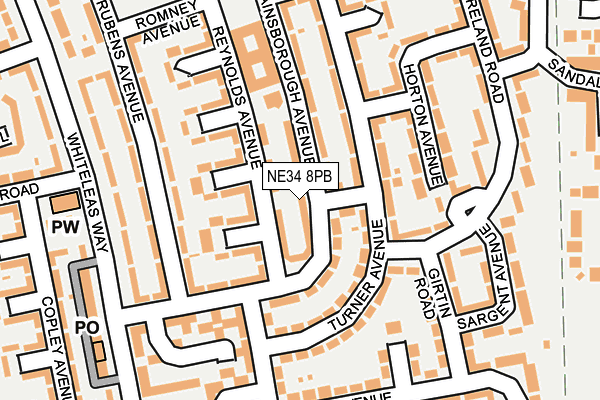 NE34 8PB map - OS OpenMap – Local (Ordnance Survey)