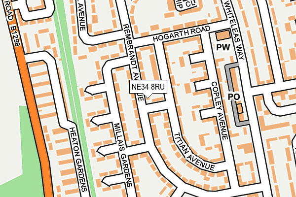 NE34 8RU map - OS OpenMap – Local (Ordnance Survey)