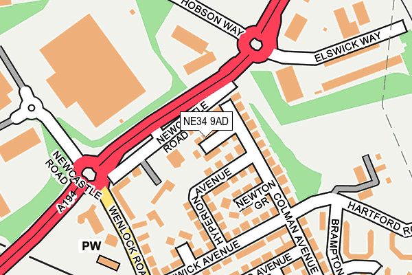 NE34 9AD map - OS OpenMap – Local (Ordnance Survey)
