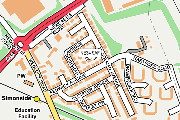 NE34 9AF map - OS OpenMap – Local (Ordnance Survey)