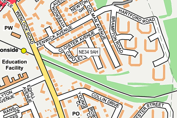 NE34 9AH map - OS OpenMap – Local (Ordnance Survey)